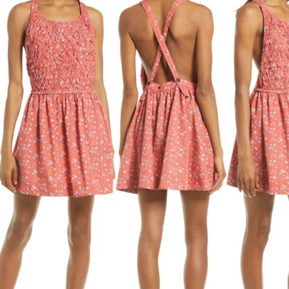 NWT Free People Floral Mini skirt Dress overall backless pink flower petunia